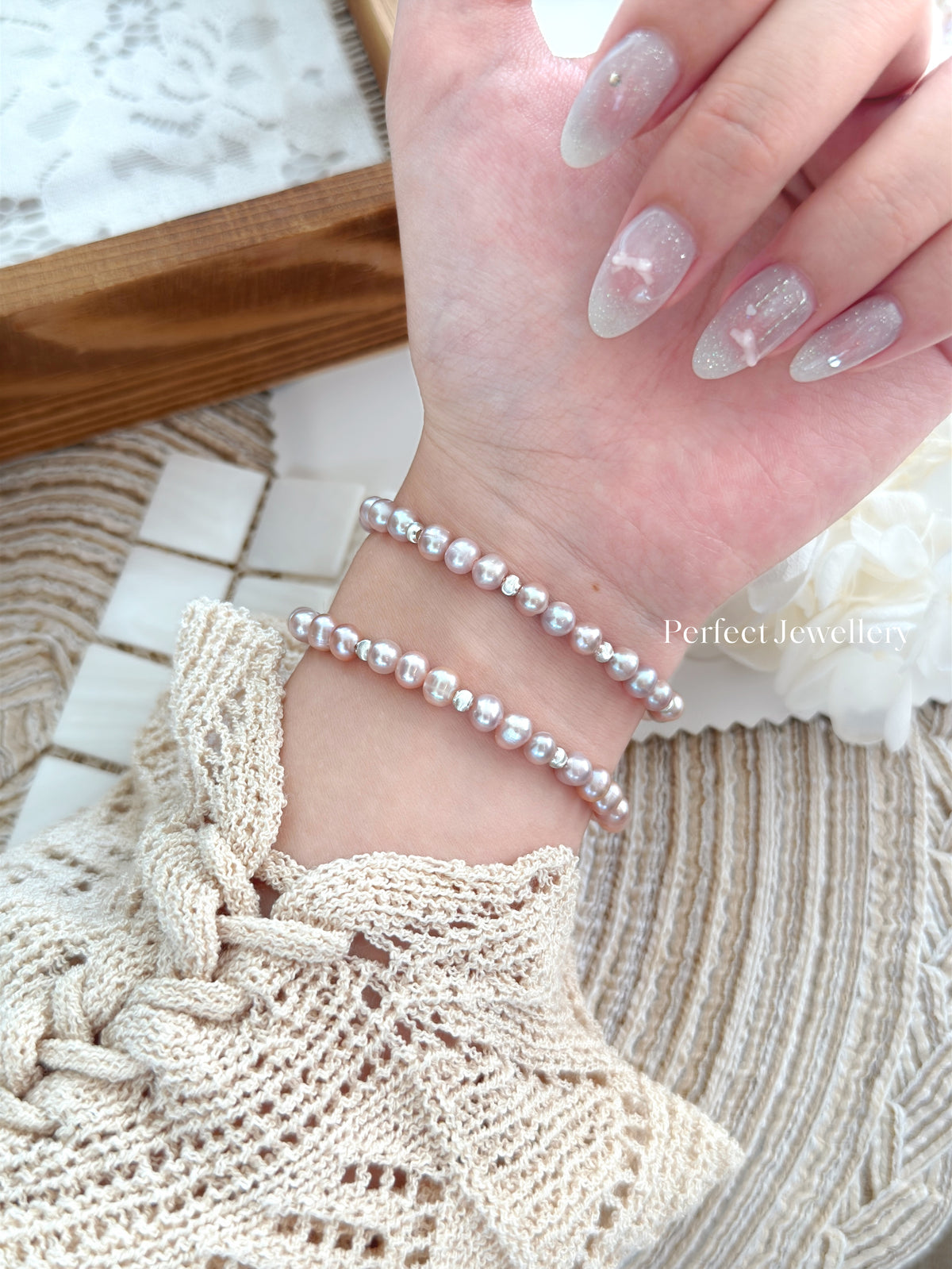 5-5.5mm Freshwater Pearl S925 Bracelet 仙女粉紫色S925貓眼手串