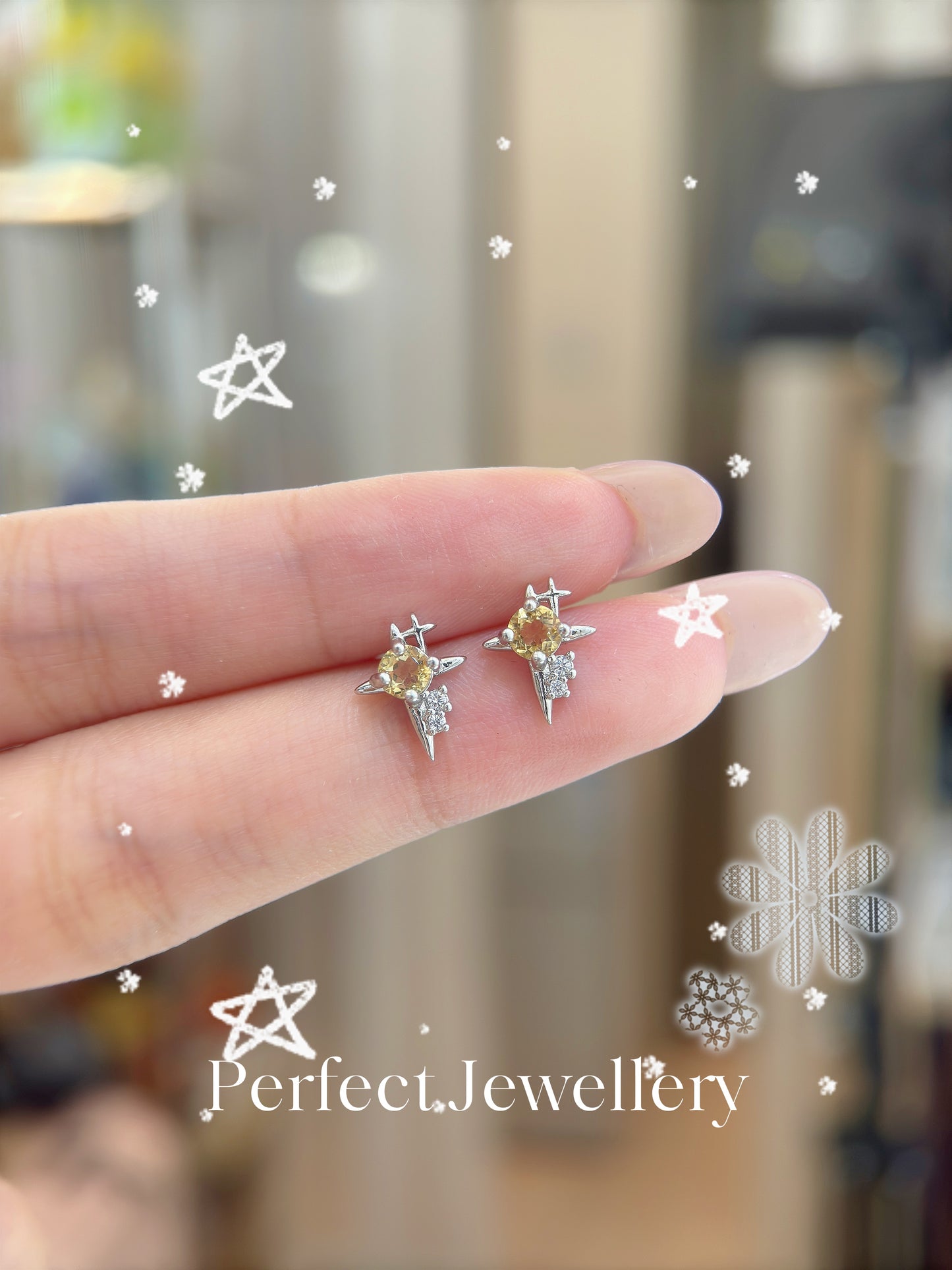 Citrine Earring 黃水晶閃閃星星耳釘