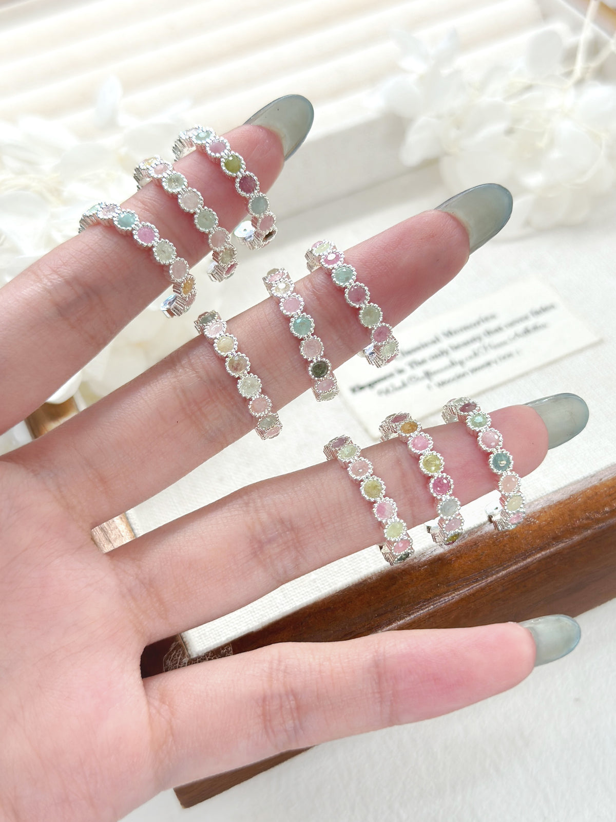 Tourmaline Brass Ring | 糖果碧璽銀白色戒指