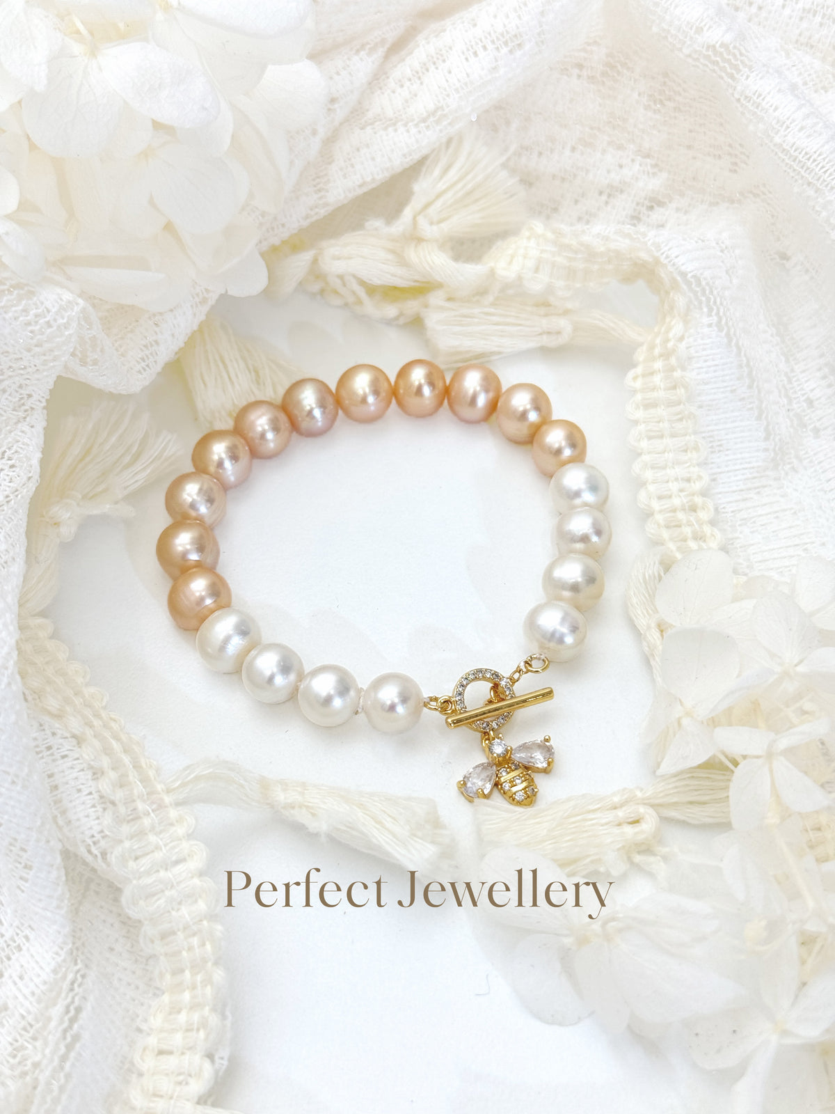 8.5-9mm Freshwater Pearl Bracelet 淡水珍珠漸變粉橙白手鍊