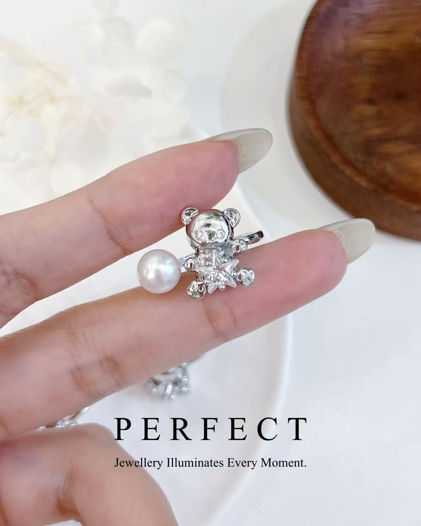 ✨Freshwater Pearl Teddy Bear 🧸 Ring | 淡水珍珠熊仔戒指✨💛🌻🐾