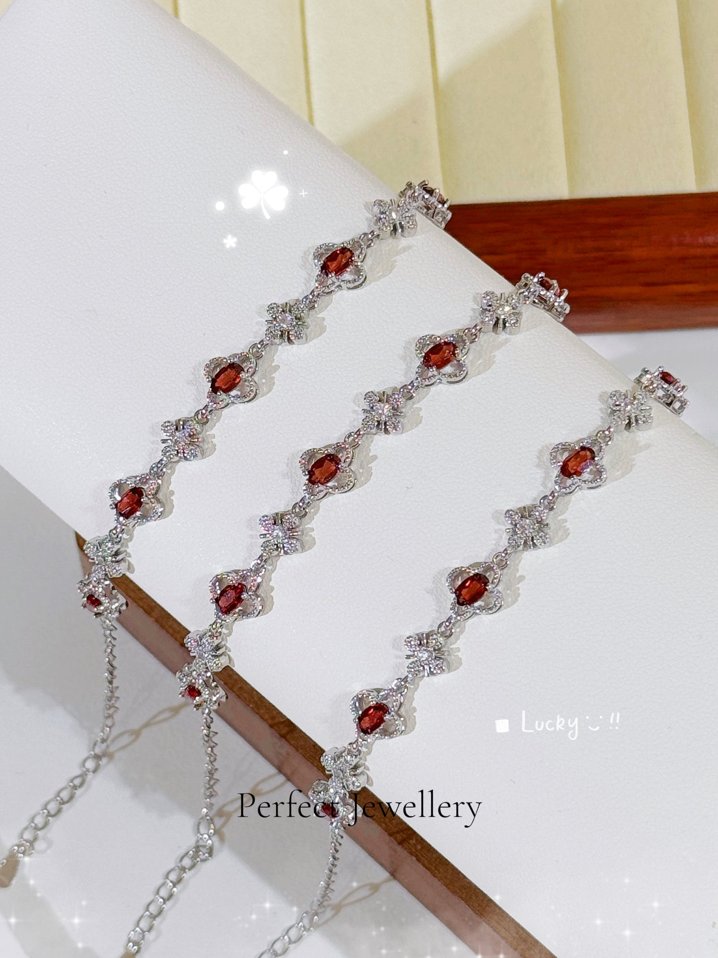 🍀Red Garnet Clover Bracelet✨ | 四葉草紅石榴手鍊❤️
