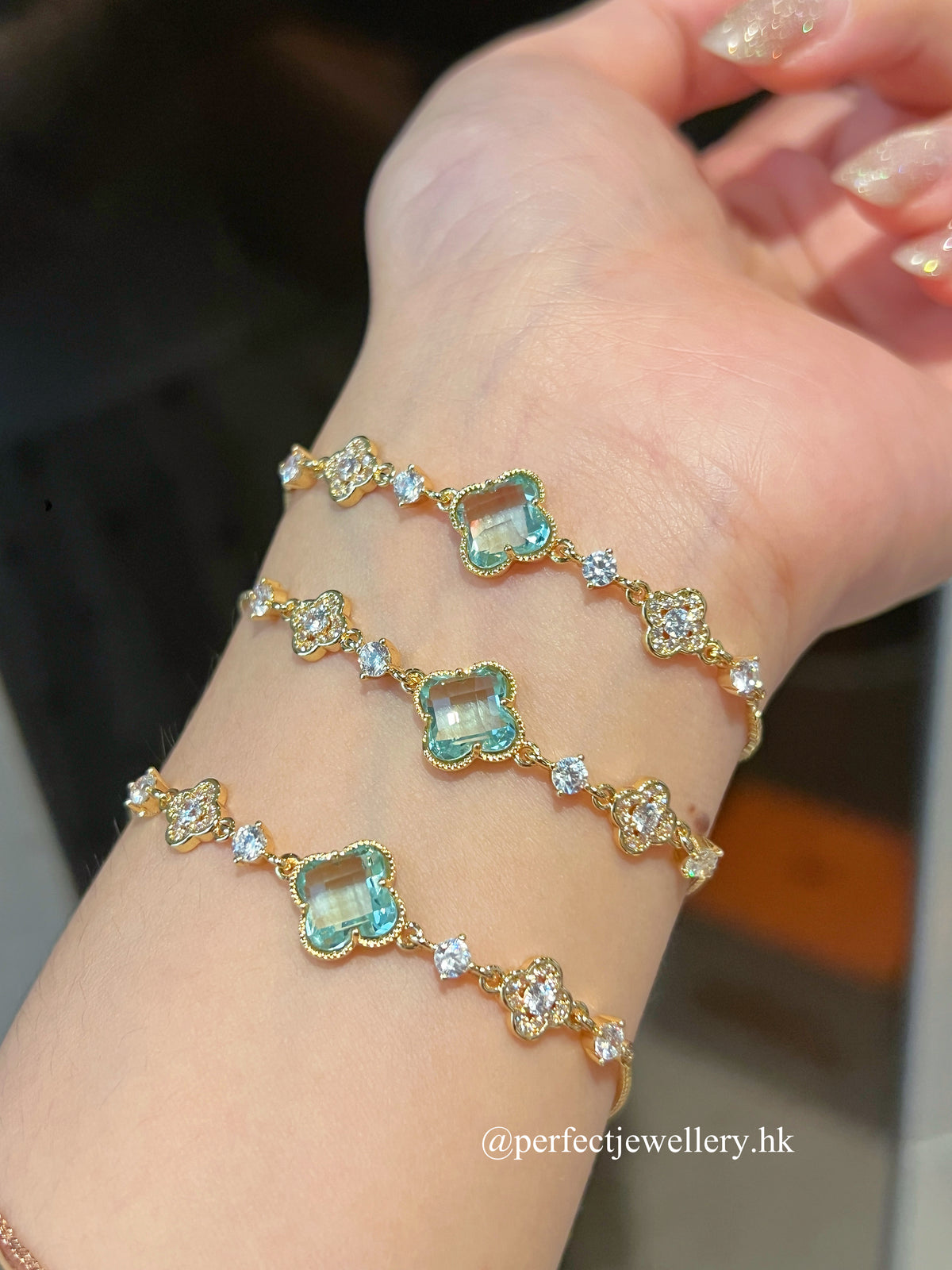 ✨💚Mint Green Clover Brass Bracelet| 奧地利水晶四葉草手鏈🍀✨
