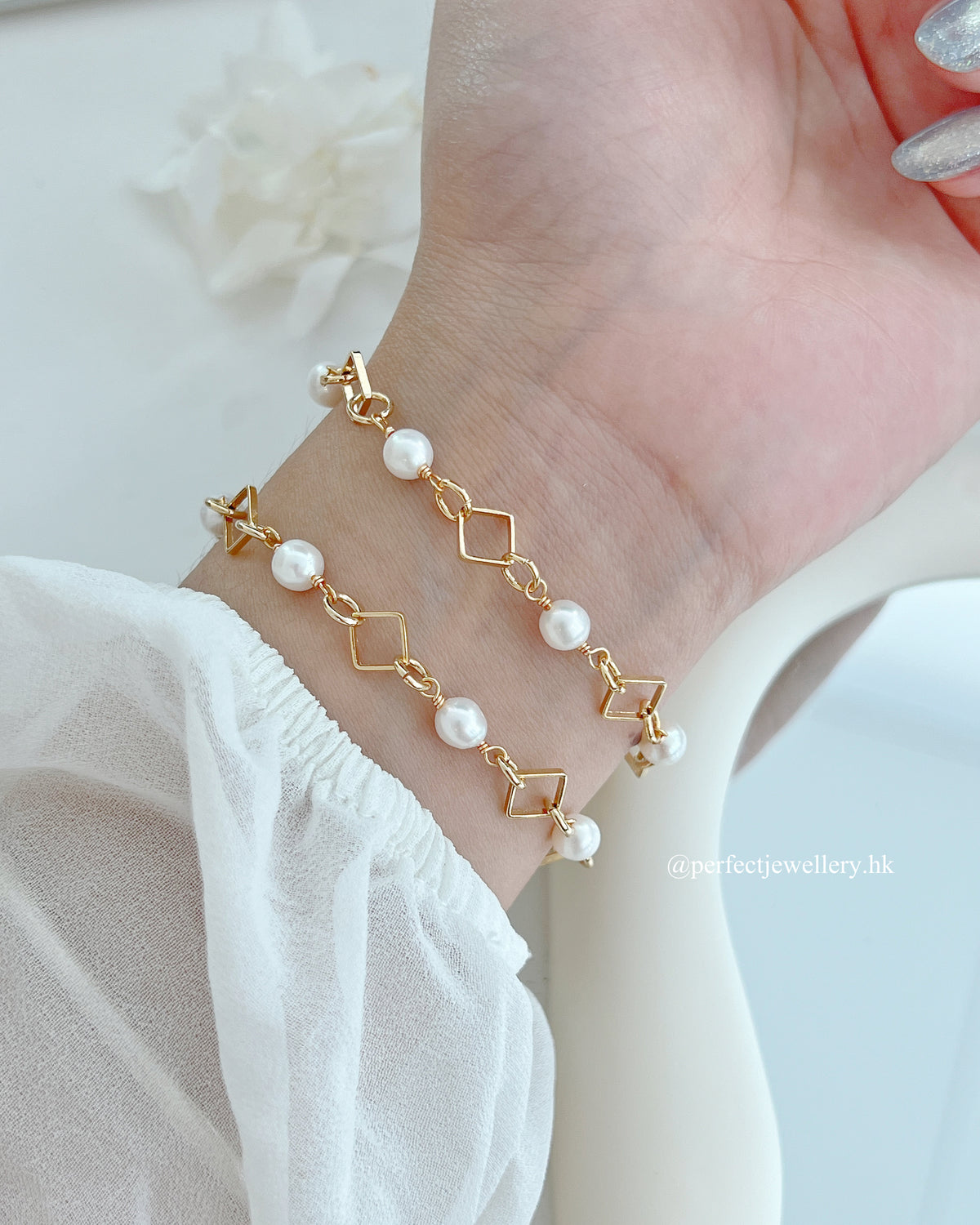 ✨Freshwater Pearl Bracelet |淡水珍珠菱格手鏈