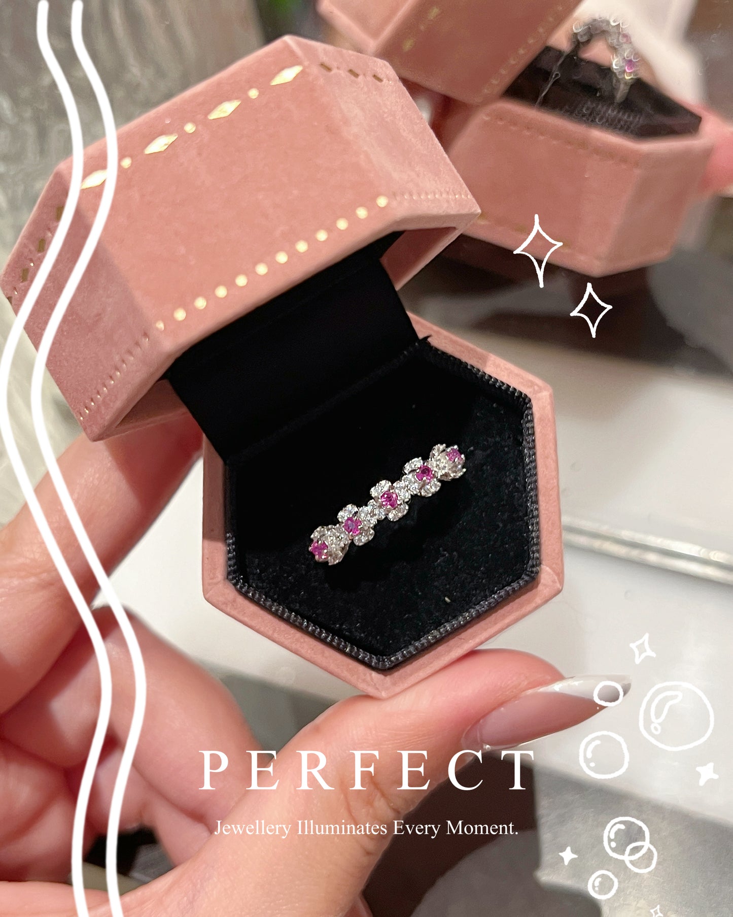 ✨0.5ct Pink Sapphire🌸 S925 Ring | 粉藍寶小花排戒指✨