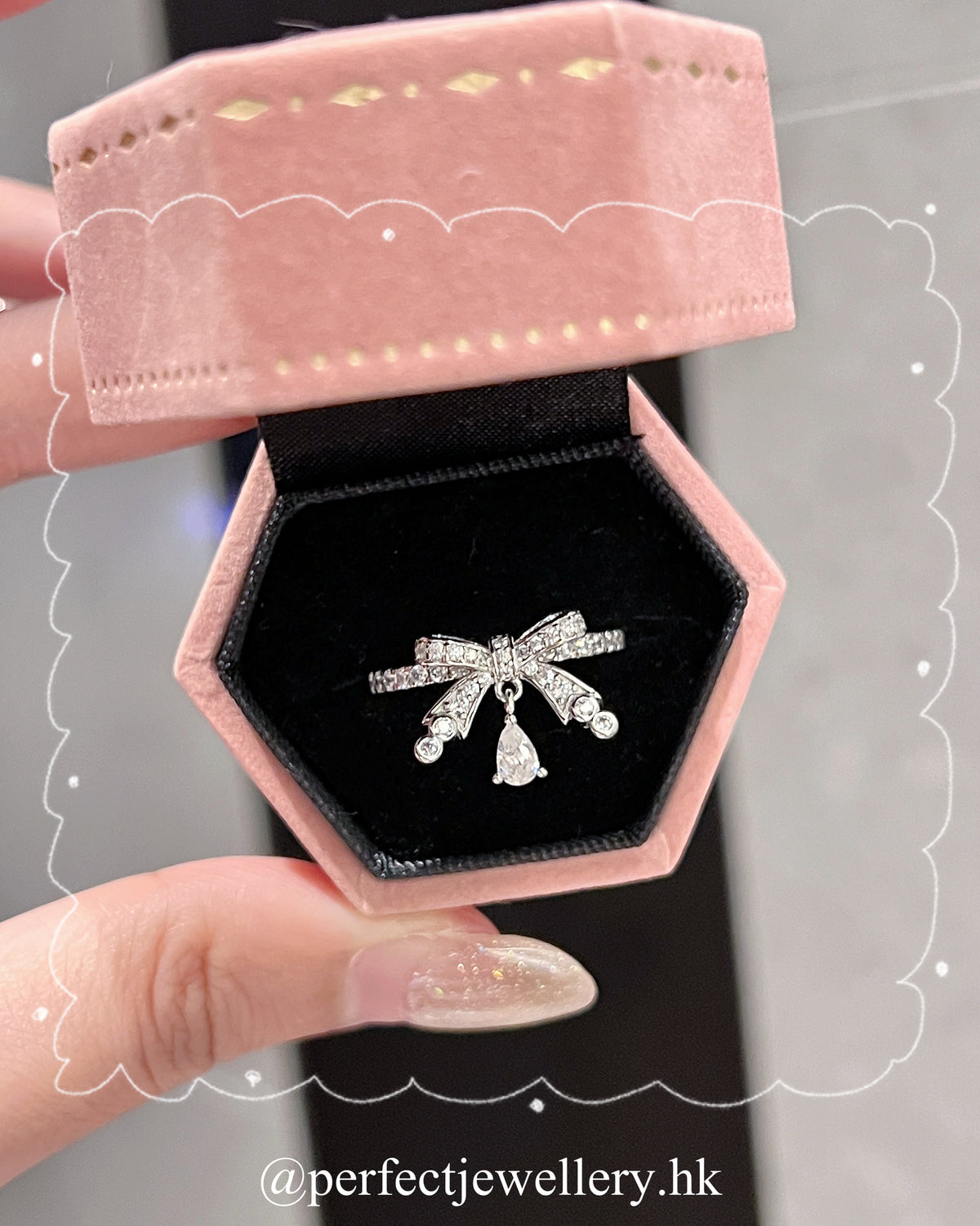 Rosette 🎀 Cubic Zirconia S925 Ring✨|高碳鑽靈動淚滴蝴蝶結S925戒指