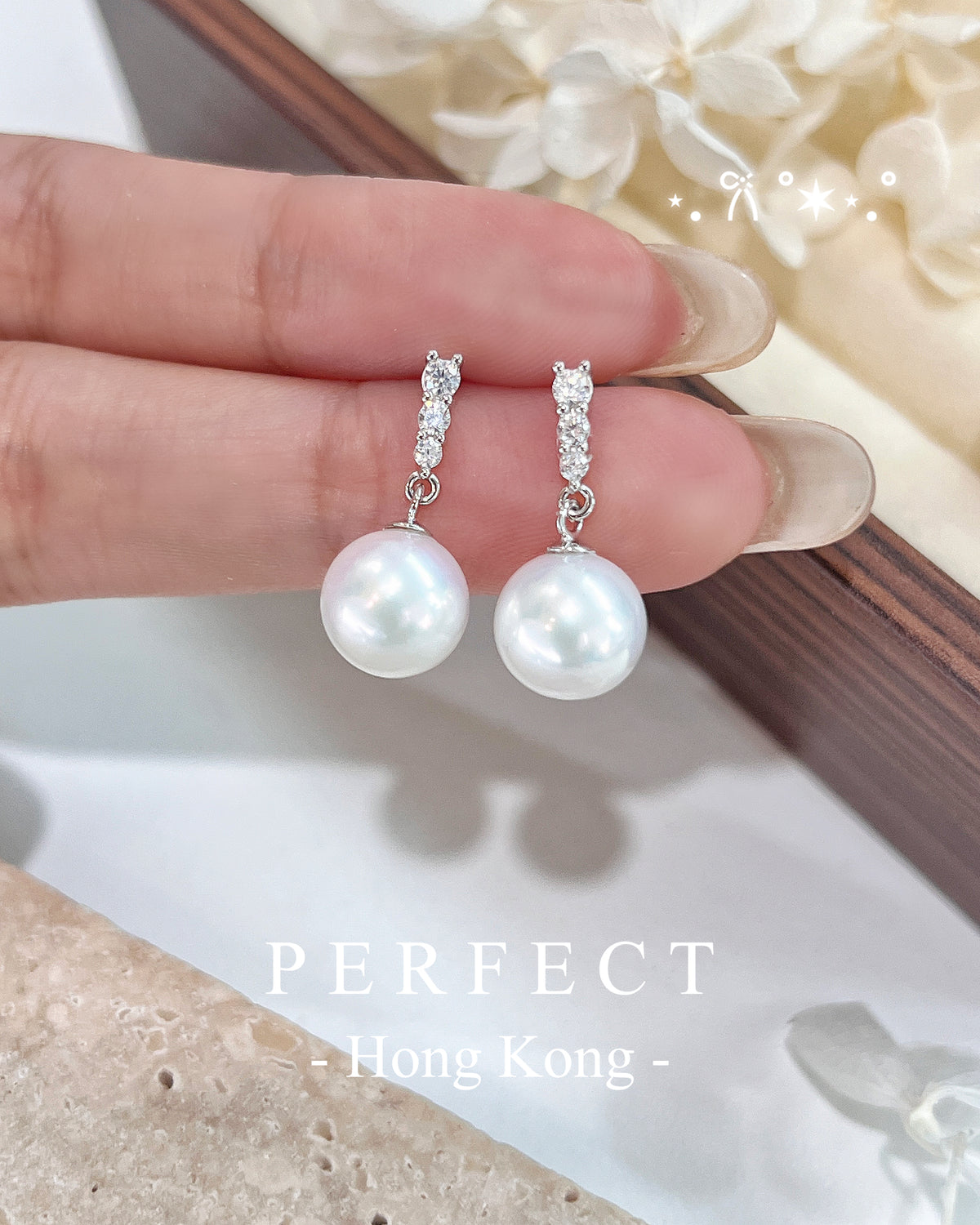 ✨9-9.5mm Freshwater Pearl S925 Earrings | 淡水珍珠三石耳釘✨