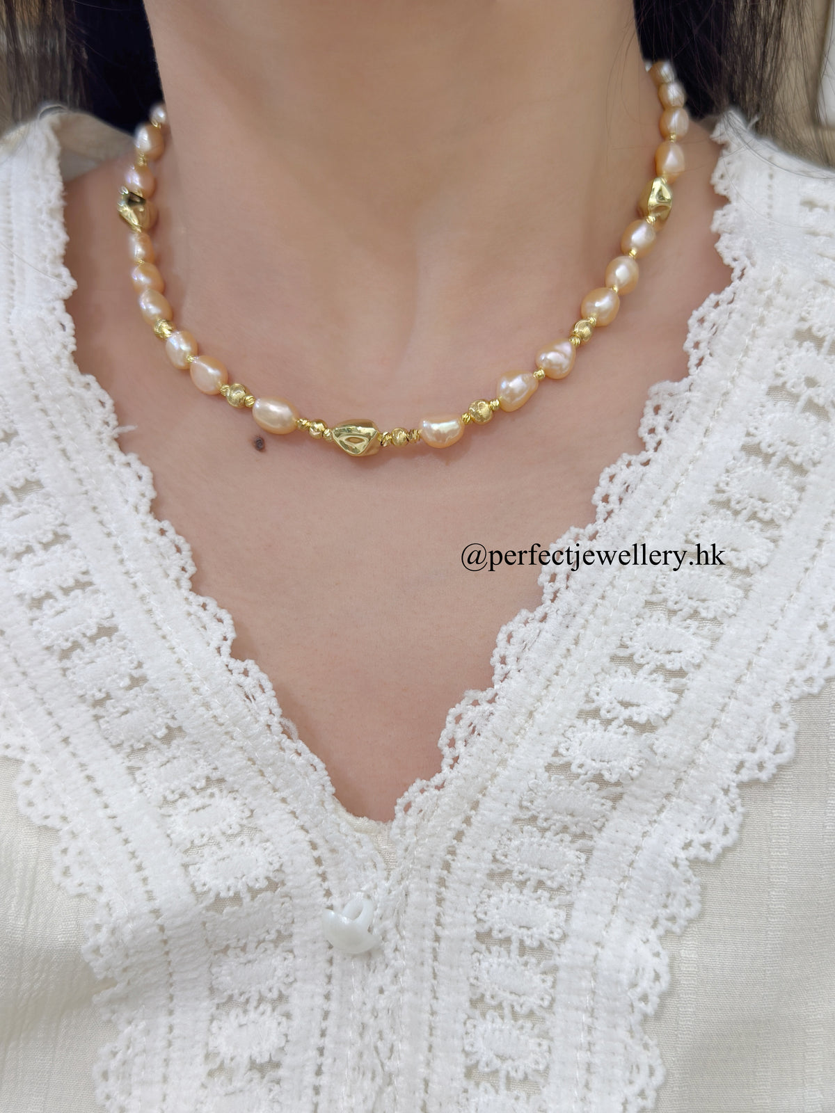 ✨Freshwater Baroque Pearl Necklace |淡水粉橙巴洛克珍珠項鏈✨🌆