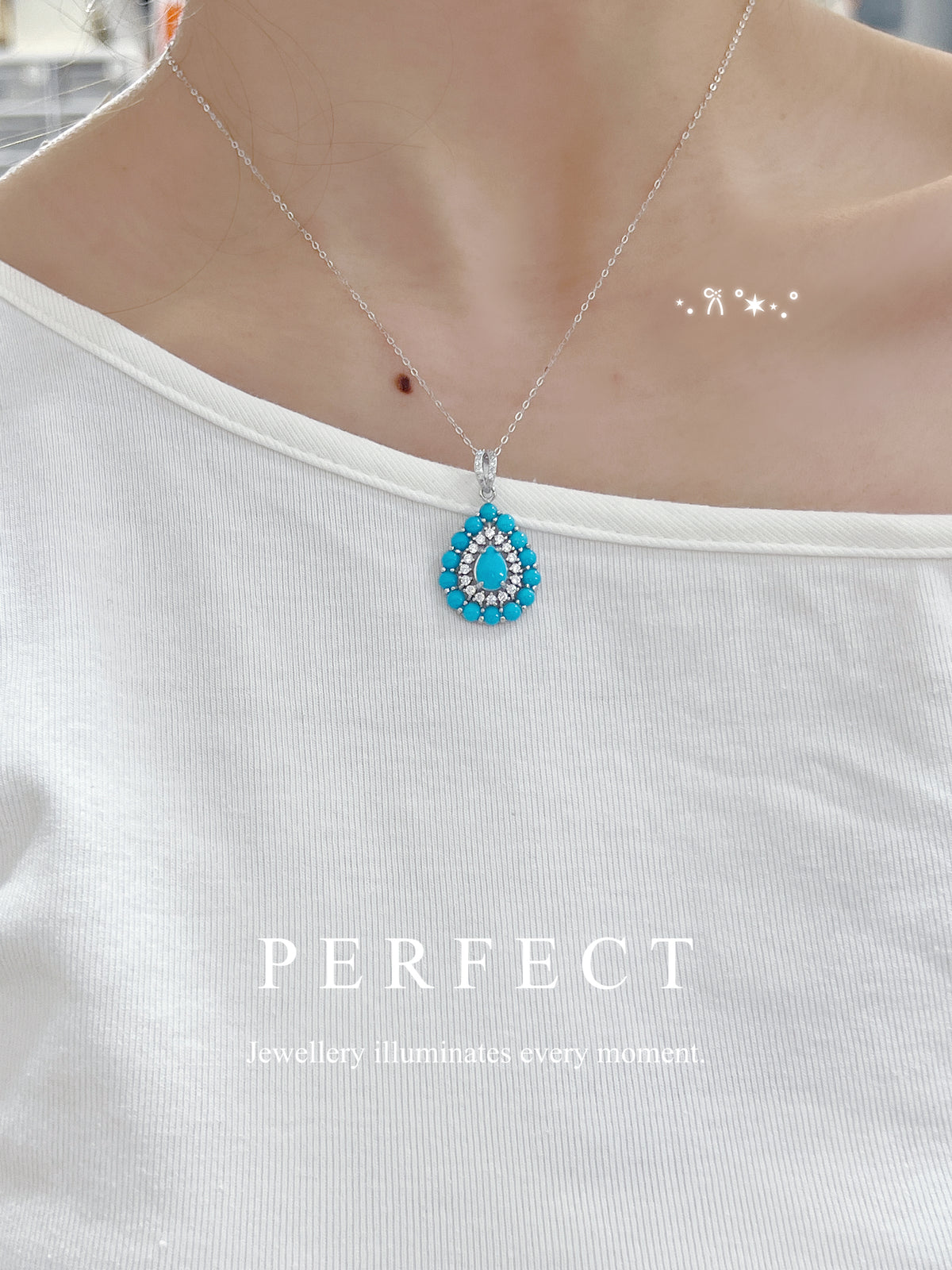 Sleeping Beauty Turquoise S925 Necklace | 美國綠松滿鑲水滴頸鏈✨