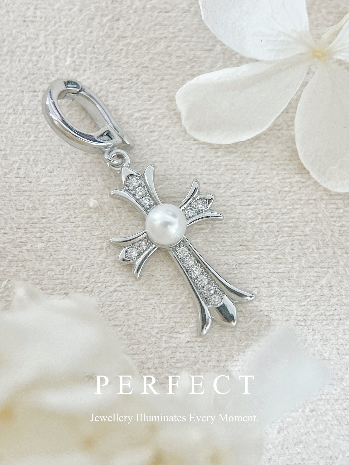 4-4.5mm Freshwater Pearl Chrome Heart Pendant | 淡水珍珠克羅心萬用扣吊墜