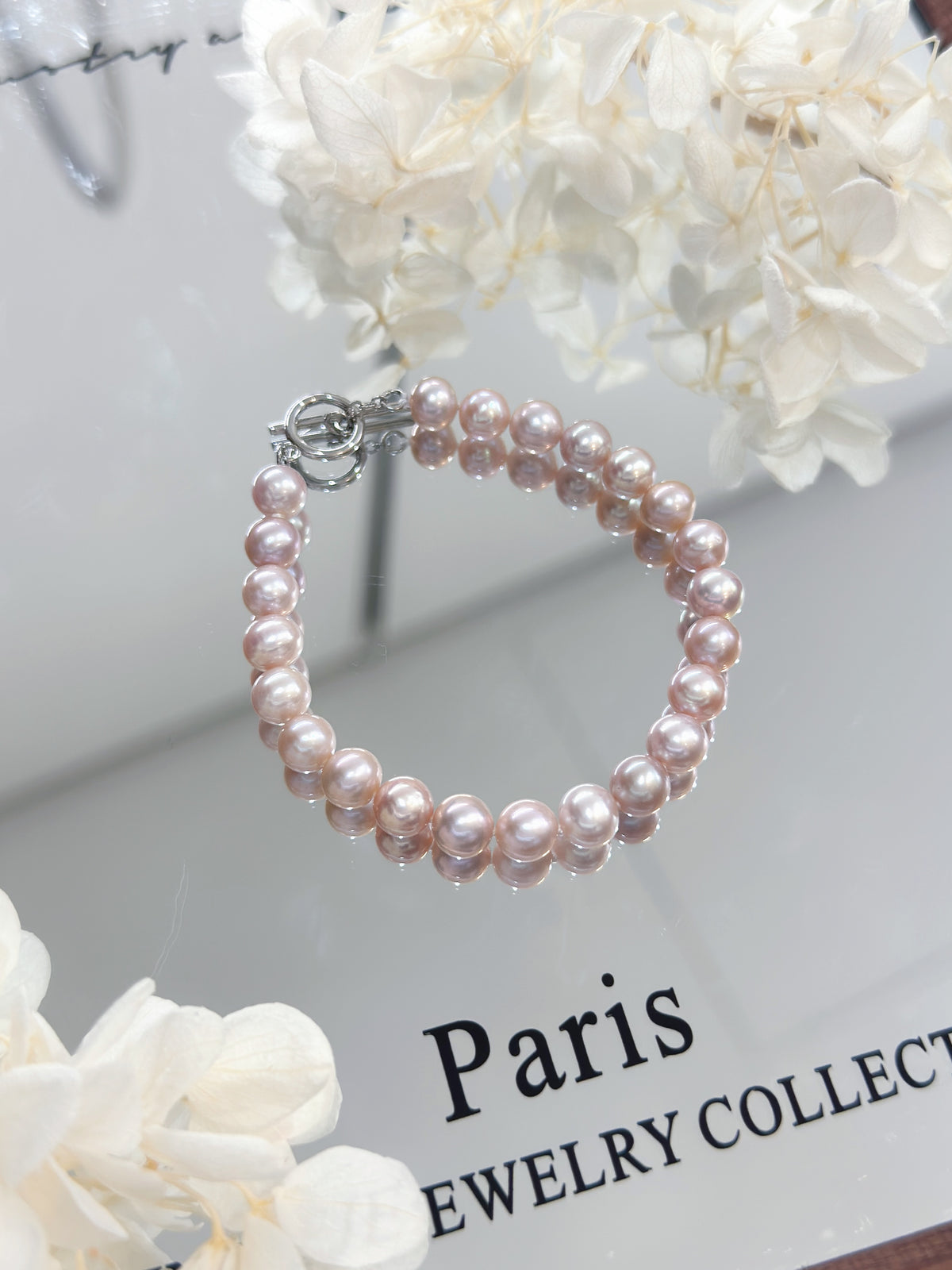 6.5-7mm Freshwater Pearl S925 Bracelet | 淡水珍珠粉紫S925 OT扣手鏈
