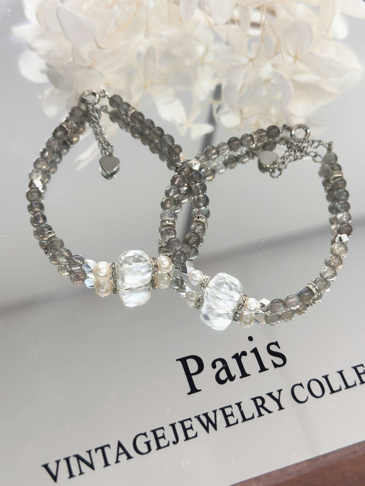 Labradorite & Clear Quartz Freshwater Pearl Bracelet | 淡水珍珠&拉長&白水晶設計手鏈