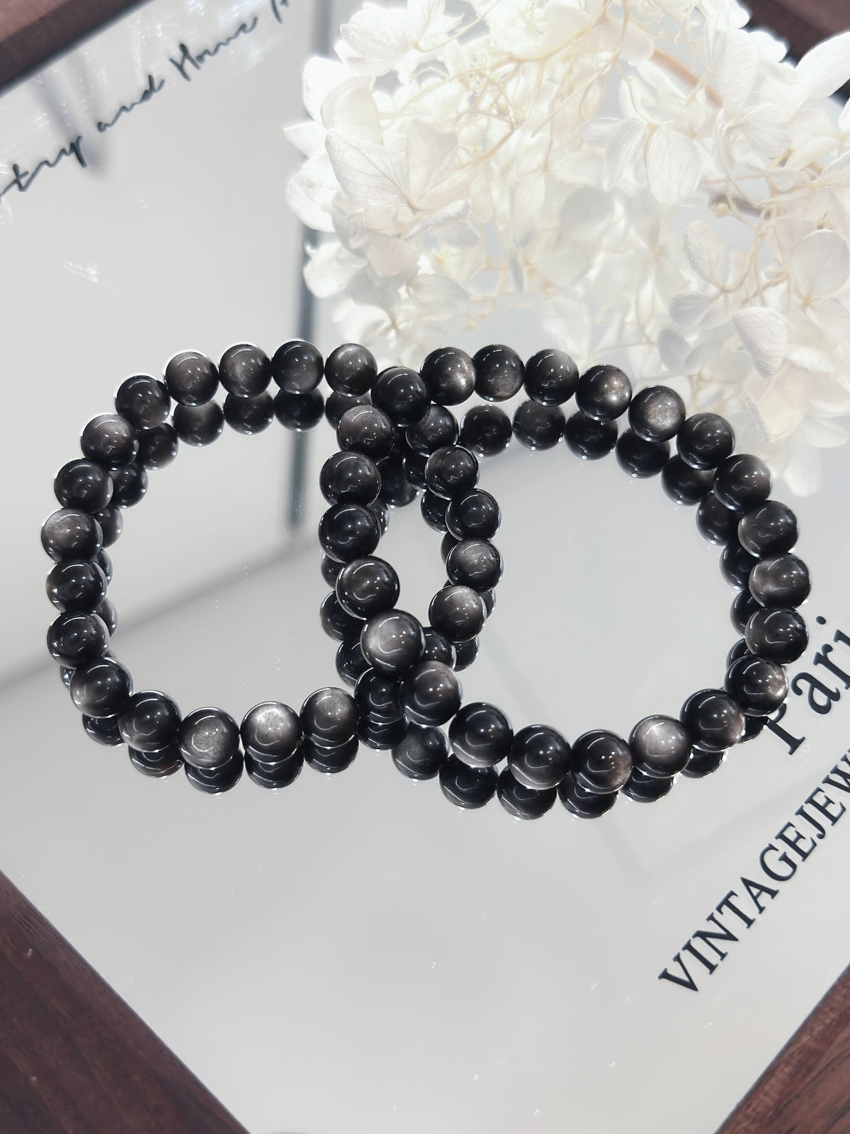 8mm Silver Sheen Obaidian Bracelet | 銀耀石雙眼高品質手串