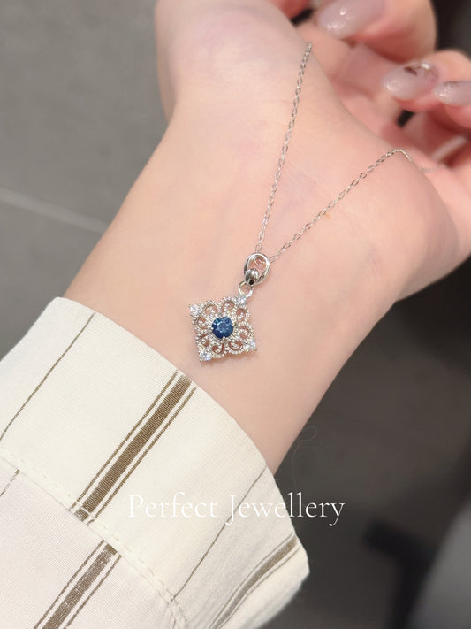 0.25ct Blue Sapphire S925 Necklace ✨ 藍寶石蕾絲項鍊