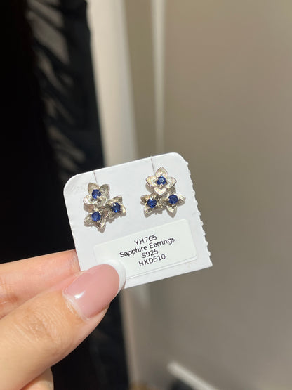 藍寶石花花S925銀耳釘💎