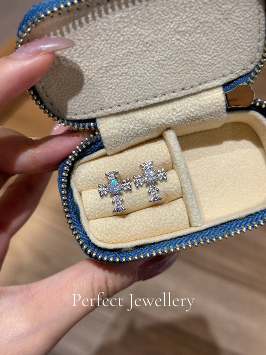 [Brass] 1ct Moissanite Earring ✨克羅地亞十字架耳釘