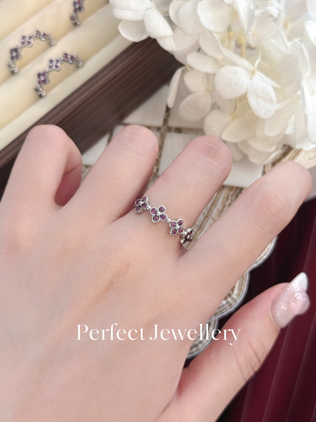 Purple Garnet Clover Ring 💍 紫牙烏五石榴石花四葉草🍀戒指