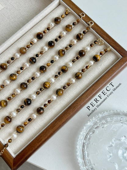 ✨Tigerite Freshwater Pearl Bracelet |🐻虎眼石淡水珍珠手鏈🟤✨
