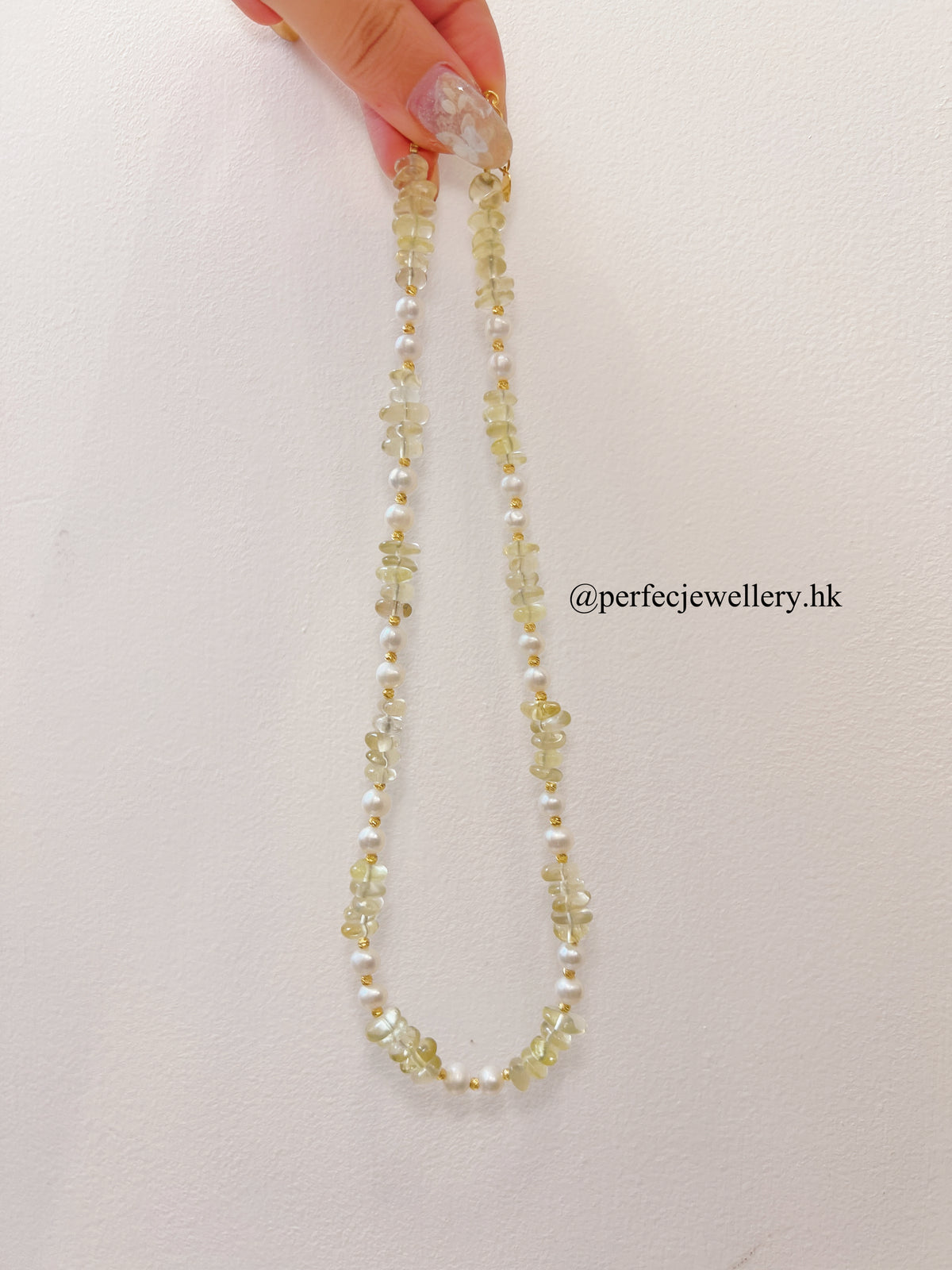 Citrine & Freshwater Pearl Brass Necklace | 檸檬黃水晶&淡水珍珠設計項鍊