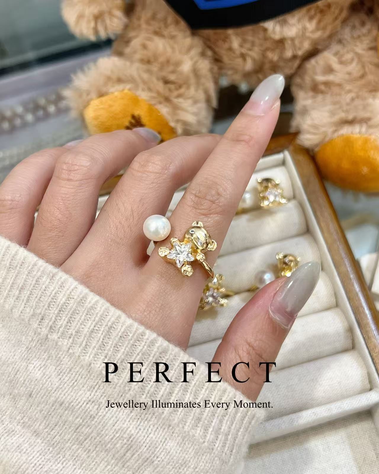 ✨Freshwater Pearl Teddy Bear 🧸 Ring | 淡水珍珠熊仔戒指✨💛🌻🐾