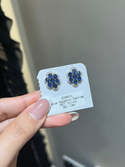 藍寶石滿鑲S925耳釘