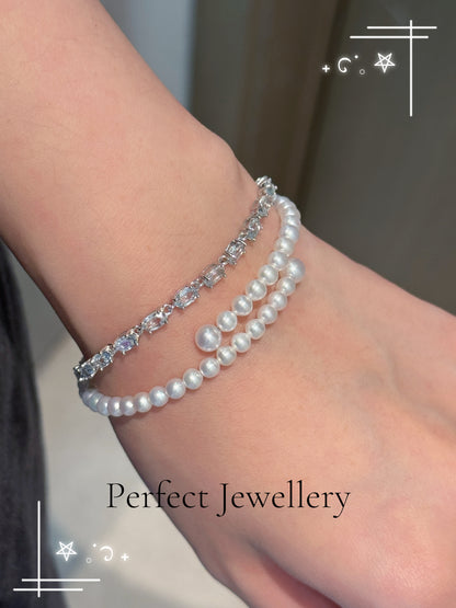 🤍Freshwater Pearl Brackets |寶石珠光✨淡水珍珠漸變Q彈軟手鐲