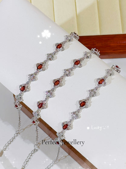 🍀Red Garnet Clover Bracelet✨ | 四葉草紅石榴手鍊❤️