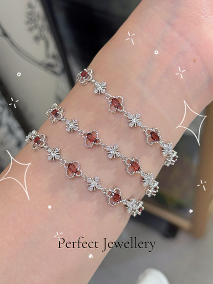 🍀Red Garnet Clover Bracelet✨ | 四葉草紅石榴手鍊❤️