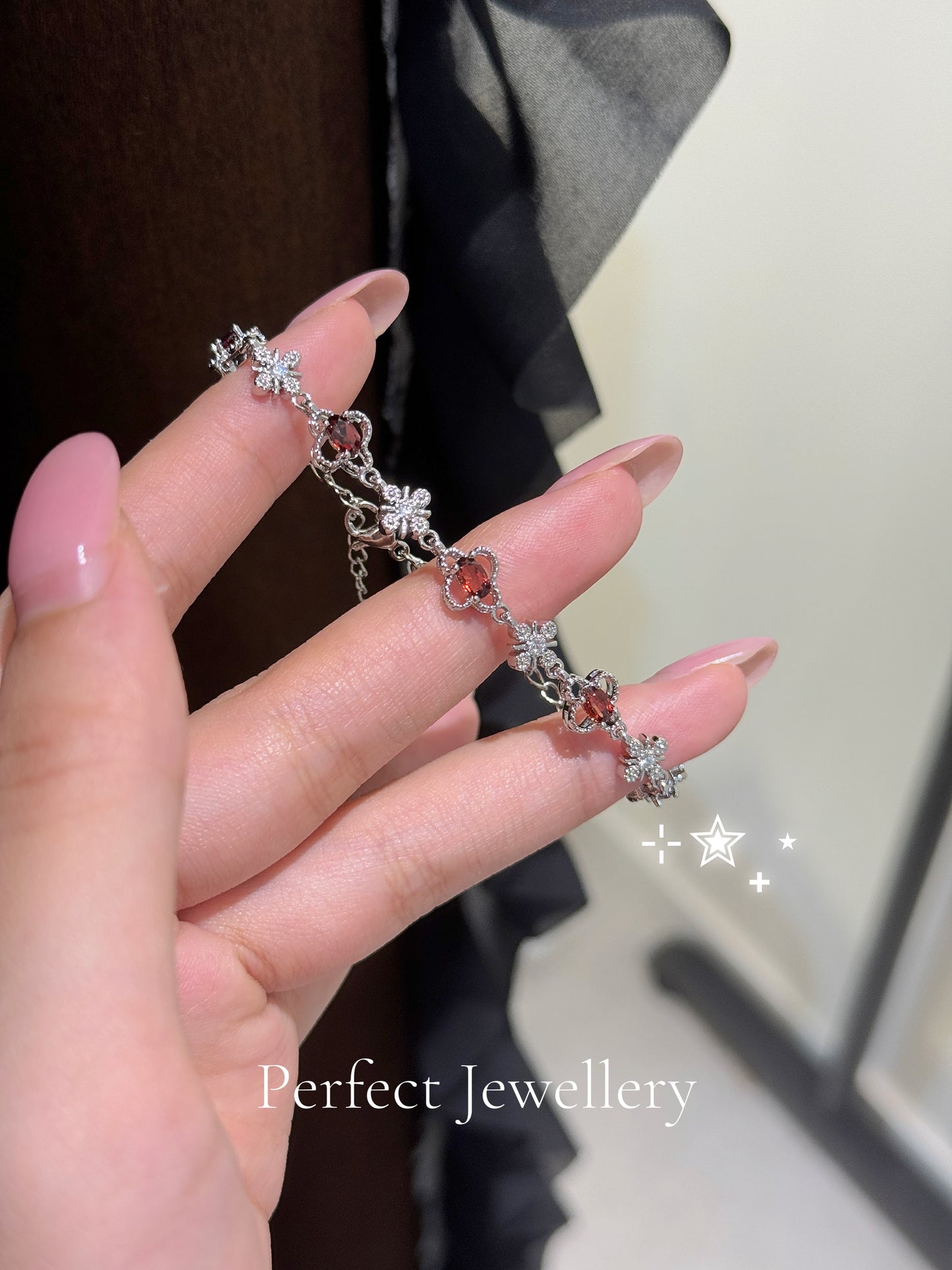 🍀Red Garnet Clover Bracelet✨ | 四葉草紅石榴手鍊❤️