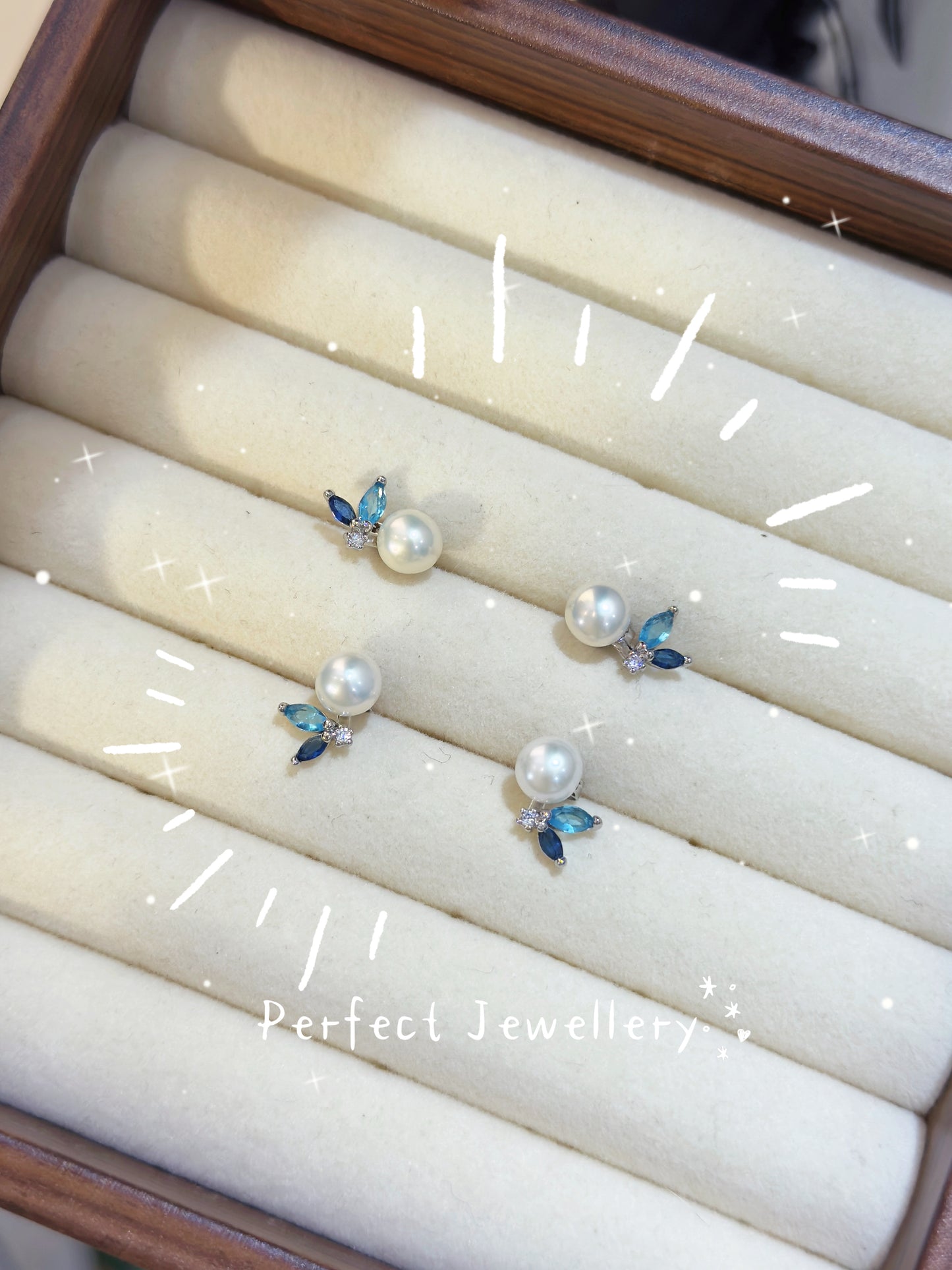[Brass] Freshwater Pearl Earring | 淡水珍珠小藍鋯耳釘