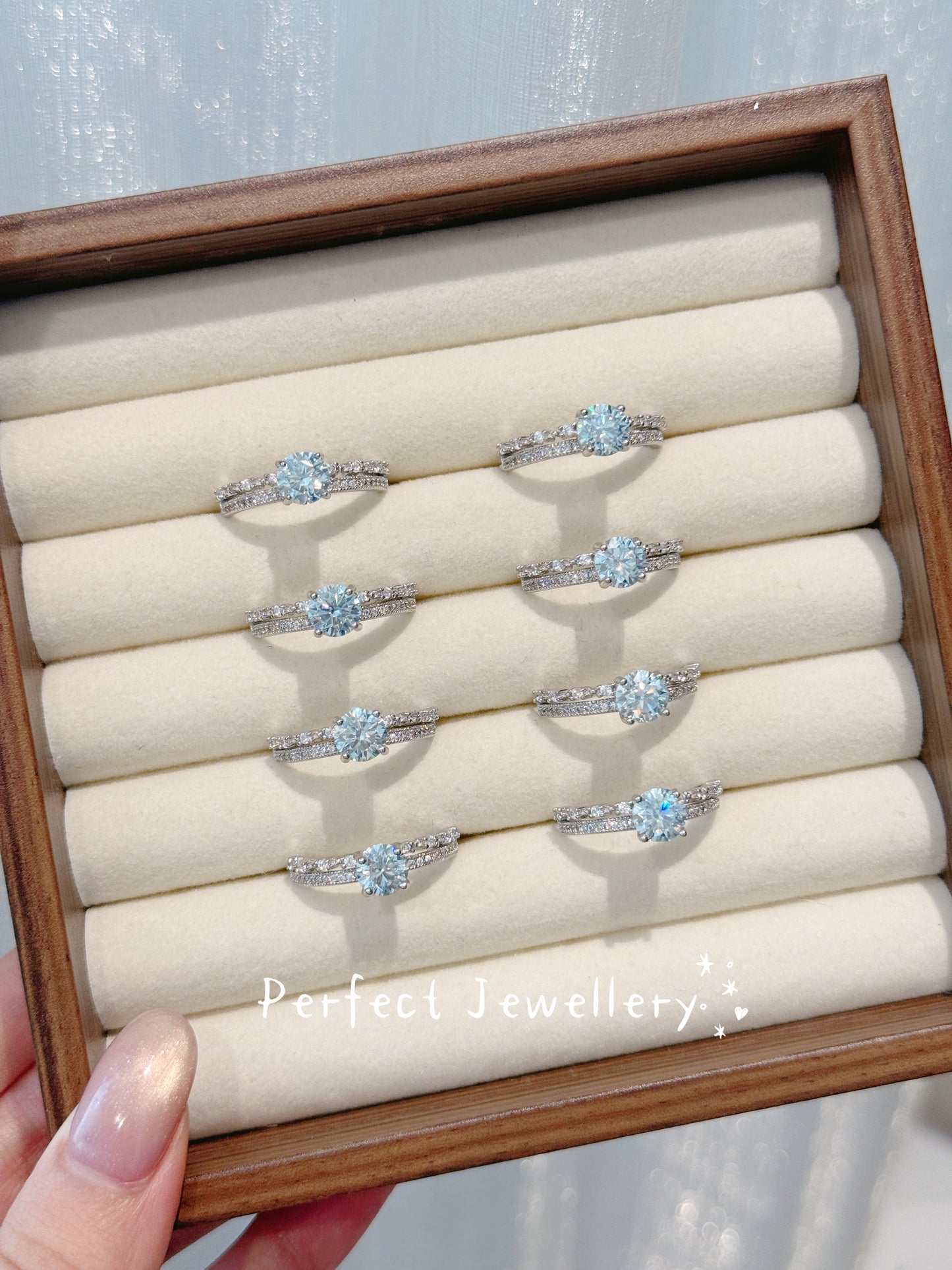 [Brass] 1ct Little Blue Moissanite Ring✨ | 1ct 爆閃莫桑雙層滿天星戒指💍