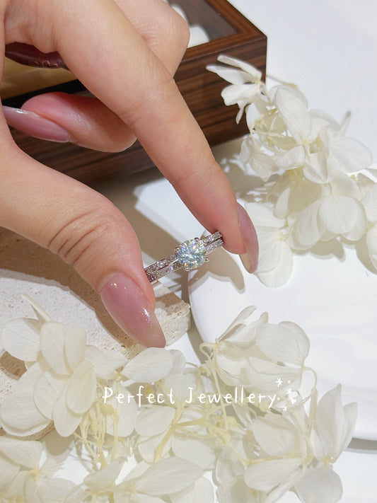[Brass] 1ct Little Blue Moissanite Ring✨ | 1ct 爆閃莫桑雙層滿天星戒指💍