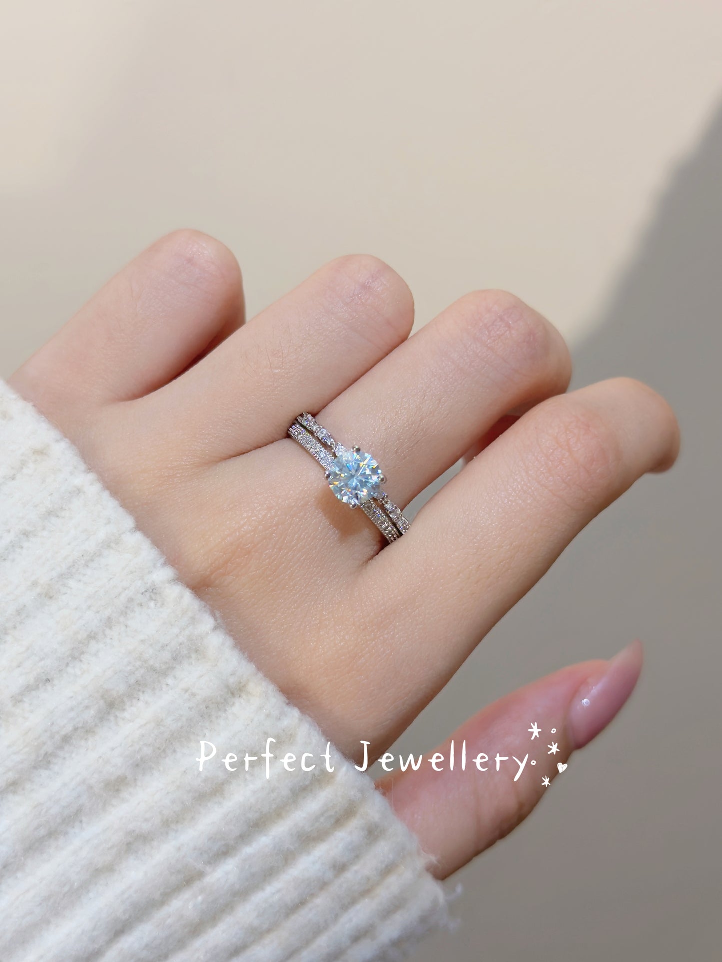 [Brass] 1ct Little Blue Moissanite Ring✨ | 1ct 爆閃莫桑雙層滿天星戒指💍