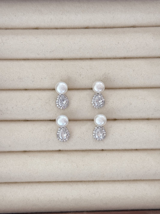 Freshwater Pearl Earring | 淡水珍珠水滴鋯石耳釘