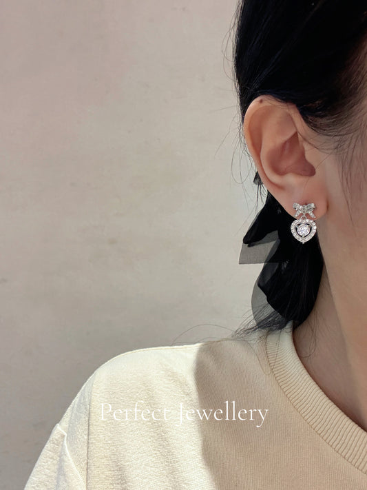 [Brass] 1ct Moissanite Earring✨莫桑蝴蝶結&愛心耳釘