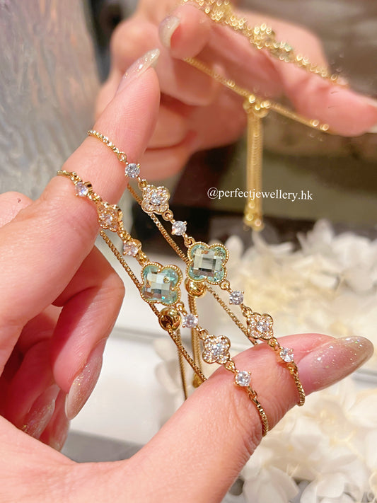 ✨💚Mint Green Clover Brass Bracelet｜ 奧地利水晶四葉草手鏈🍀✨