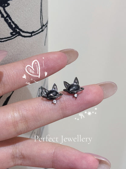 [Brass] Hypersthene Earring✨金運石小黑貓🐈‍⬛耳釘