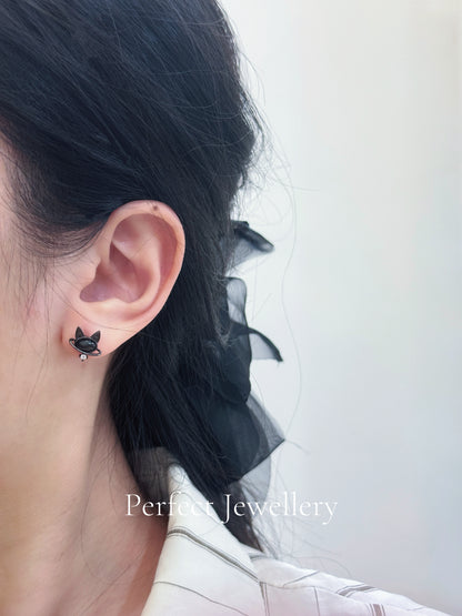 [Brass] Hypersthene Earring✨金運石小黑貓🐈‍⬛耳釘
