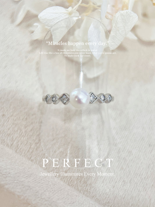 4.2mm Freshwater Pearl S925 Ring | 淡水珍珠菱形戒指￼