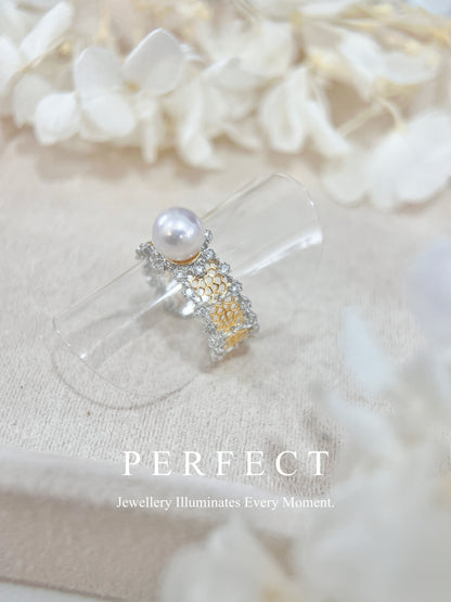 6.5-7mm Japanese Akoya S925 Ring |義大利工藝日本akoya 蜂巢戒指