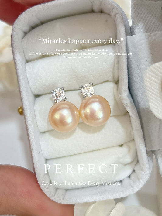 9-9.5mm Freshwater Pearl S925 Earrings |淡水活力橙🍊戴妃耳釘