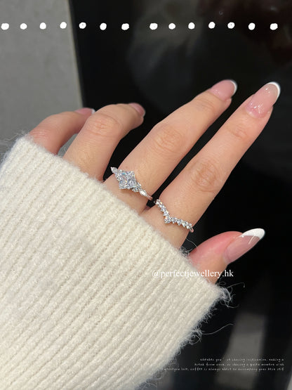 Snowflake Cubic Zirconia S925 Set Ring | 雪花高碳鑽方糖S925套裝戒指💍✨