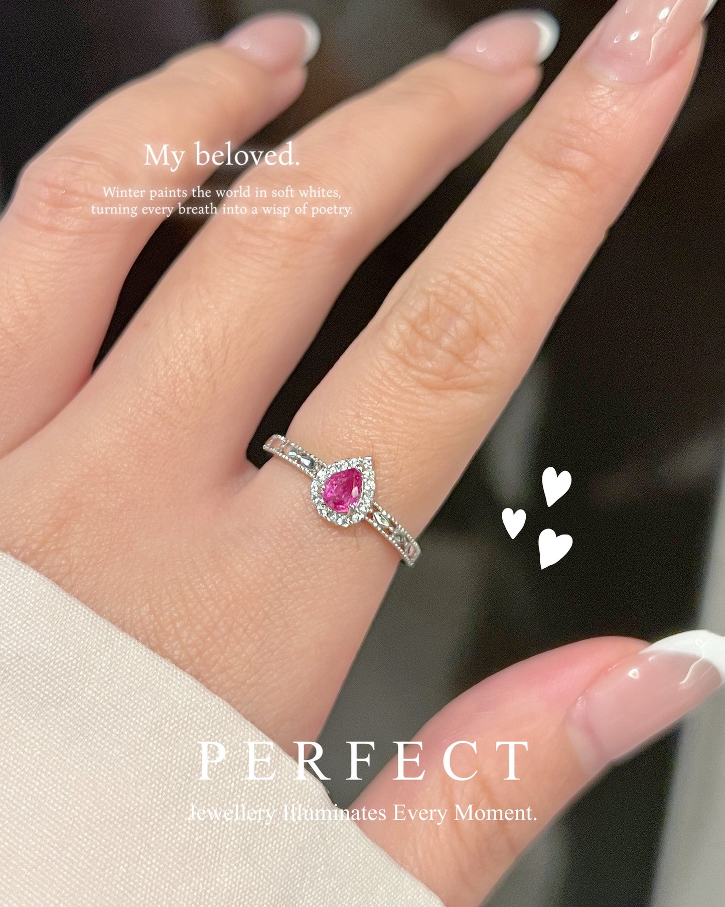 ✨0.4ct Hot Pink Sapphire S925 Ring | 熱粉藍寶石水滴💧戒指✨