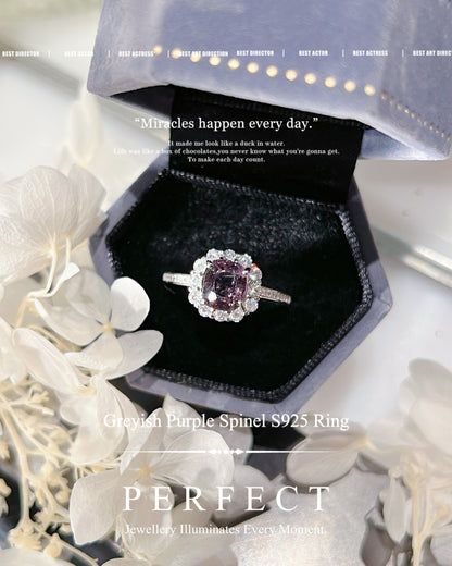 2.5ct Greyish Purple Spinel S925 Ring | 灰紫尖晶石方形戒指