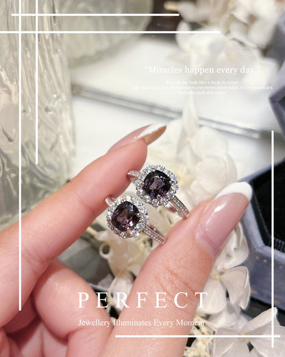 2.5ct Greyish Purple Spinel S925 Ring | 灰紫尖晶石方形戒指