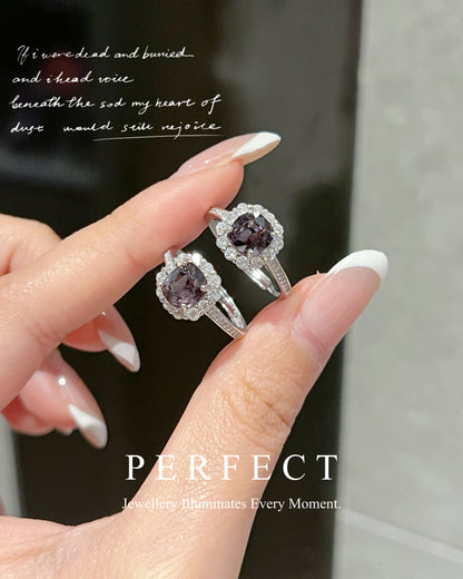 2.5ct Greyish Purple Spinel S925 Ring | 灰紫尖晶石方形戒指