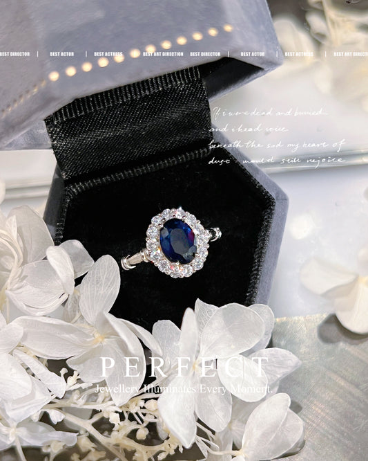 1.7ct Blue Sapphire S925 Ring | 藍寶石經典圍鑲戒指