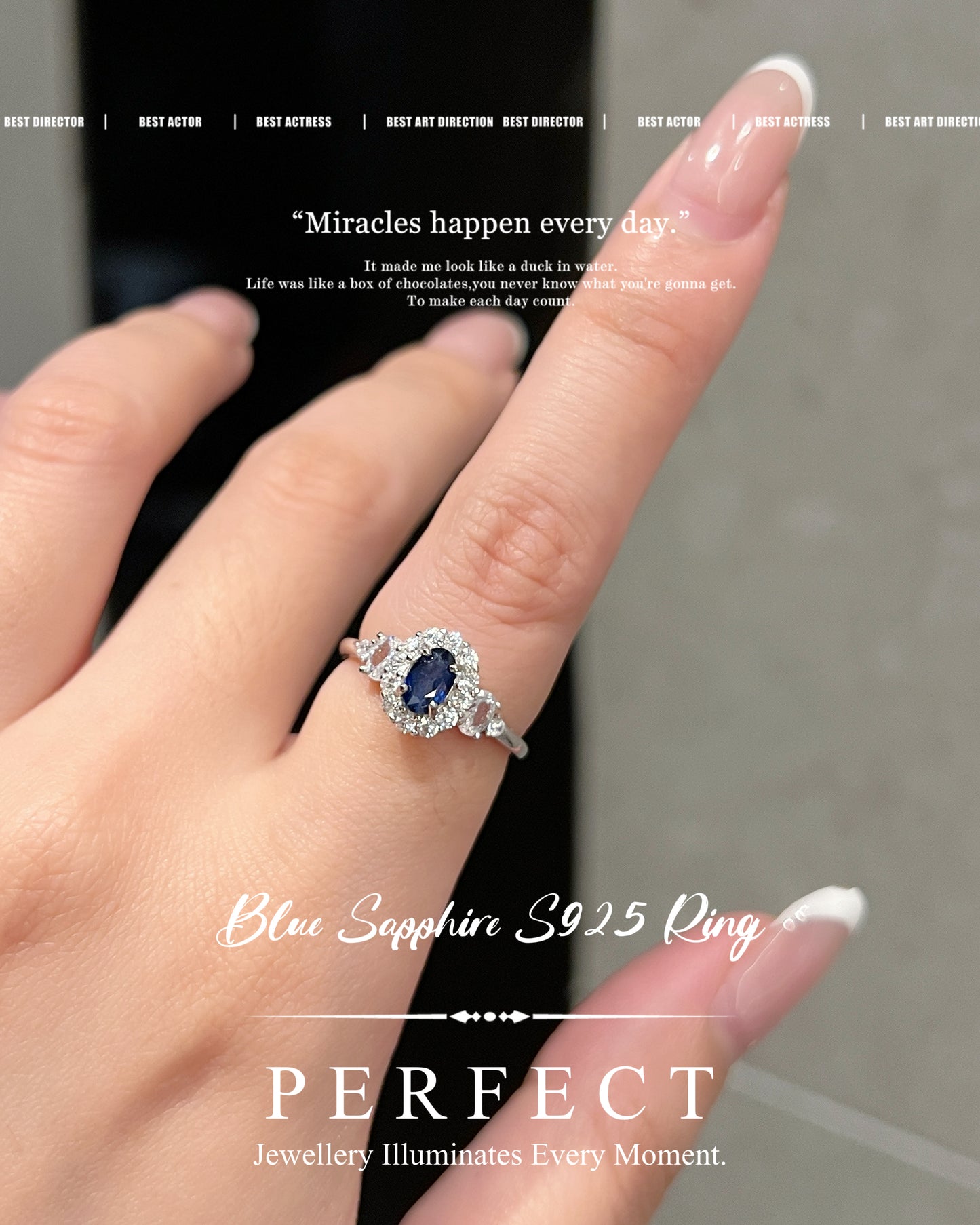 0.6ct Blue Sapphire Trilogy S925 Ring | 藍寶石三石戒指