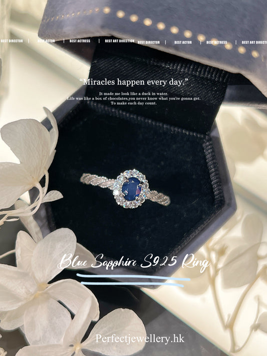 0.4ct Blue Sapphire S925 Ring | 藍寶石圍鑲麻花戒指