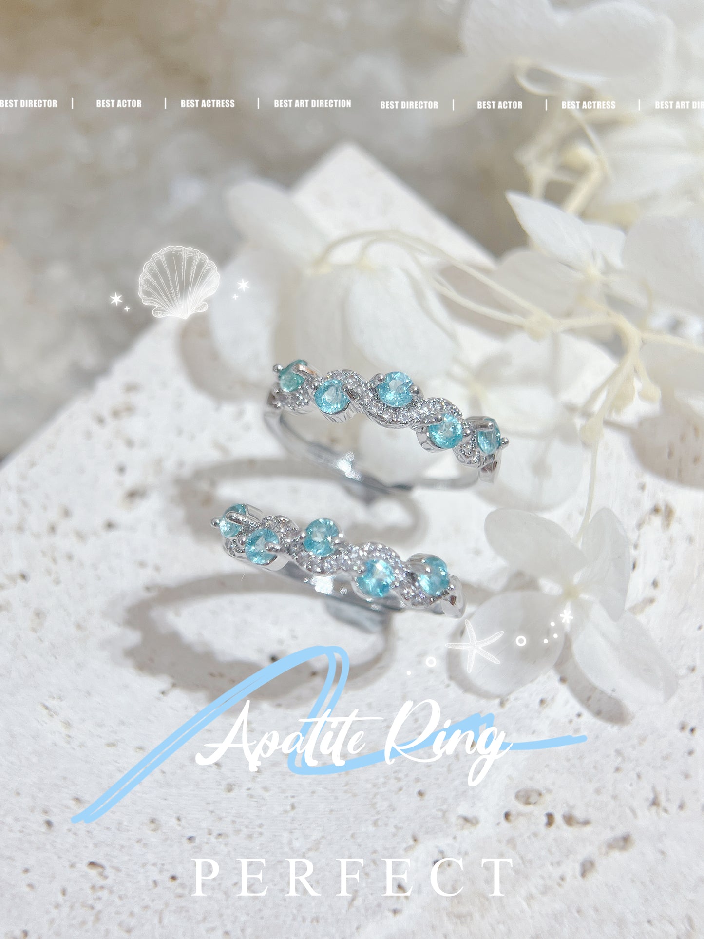 Apatite Brass Ring | 藍磷灰波浪戒指💙